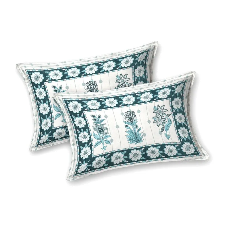 Heritagea Cotton Bedsheet (White,Teal) - 240 TC media 5