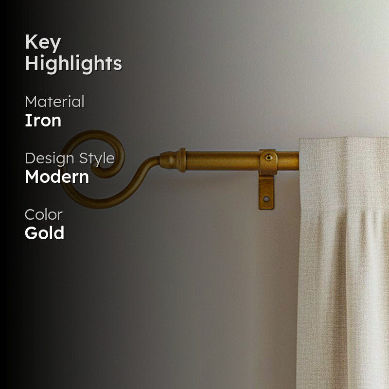 Glissara Extendable 1" Single Curtain Rods With Round Finial & Brackets (Gold) media 2
