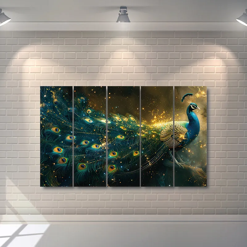 Gilded Peacock Canvas Wall Art - Set Of Five media 3