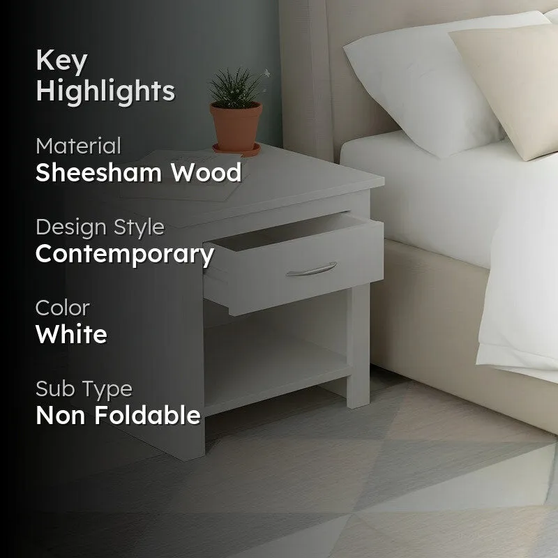 Tverix Sheesham Wooden Side & Bedside Table - White media 2