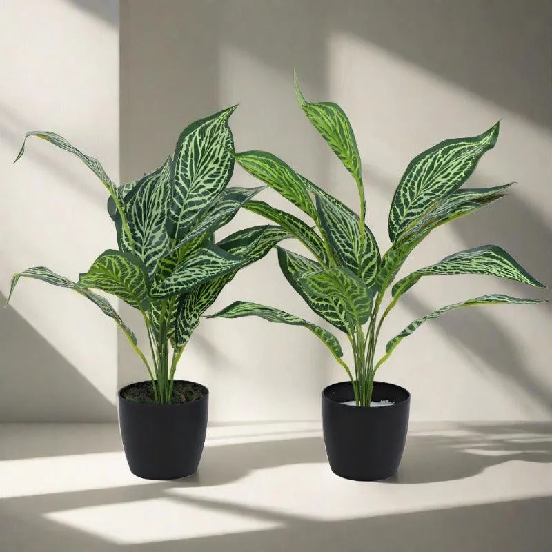 Faux Jale Croton Plant With Black Plastic Pot (50 cms) - Set Of Two media 3