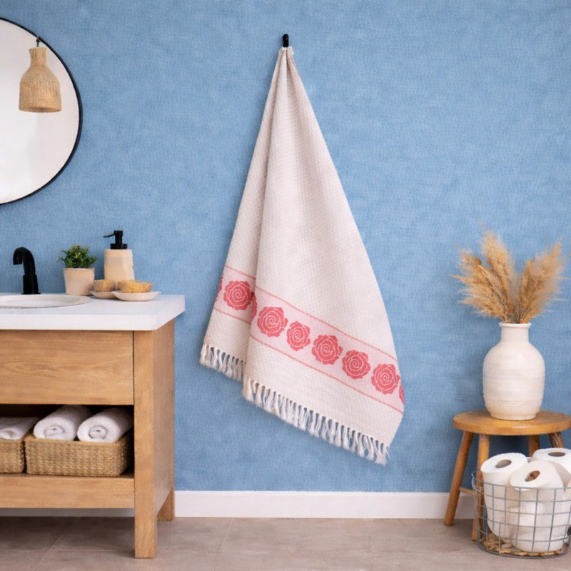 Rosette Cotton Bath Towel (Pink & White) - Set Of Two media 3