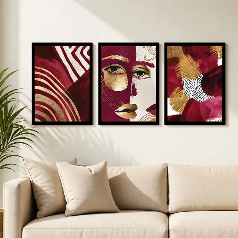 Golden Gaze Poetic Faces Wall Art - Set Of Three media 2