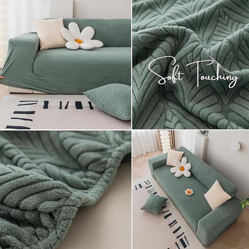 Daina Jacquard Synthetic Fibre Sofa Cover - Green media 3