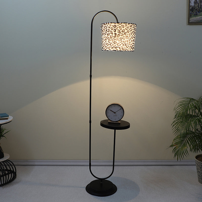 Leopard Hide Printed Arched Floor Lamp With Shelf