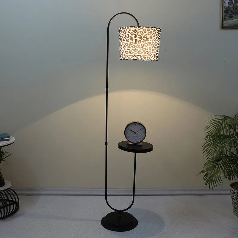 Leopard Hide Printed Arched Floor Lamp With Shelf media 1