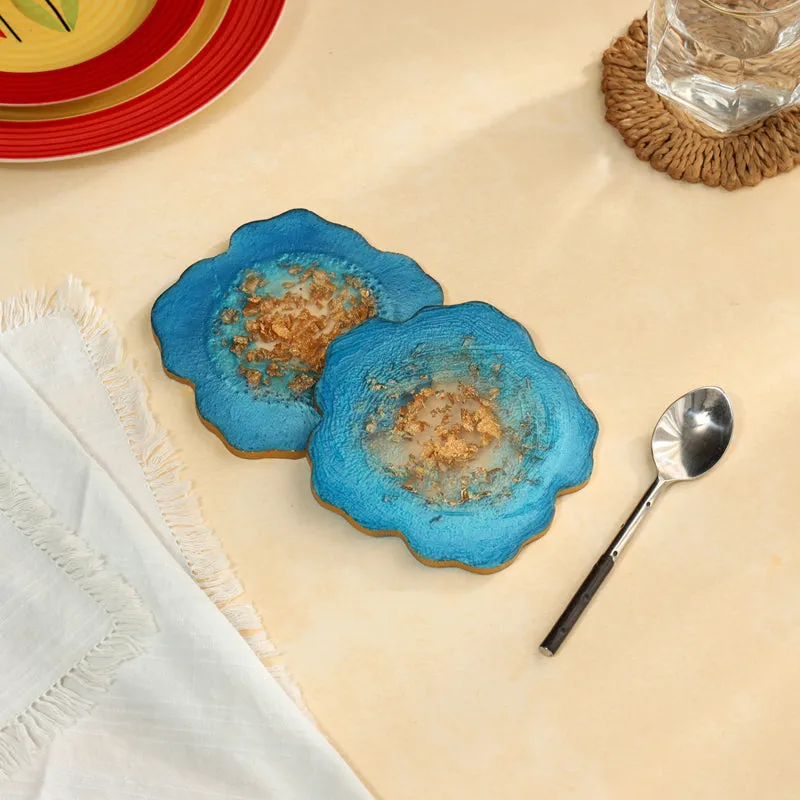 Gold Fleck Resin Coaster (Blue) - Set Of Two media 1