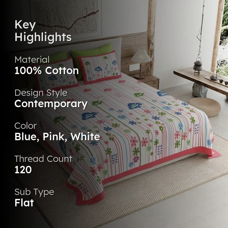 Heritage Calm Cotton Bedsheet (Blue,Pink,White) - 120 TC media 2