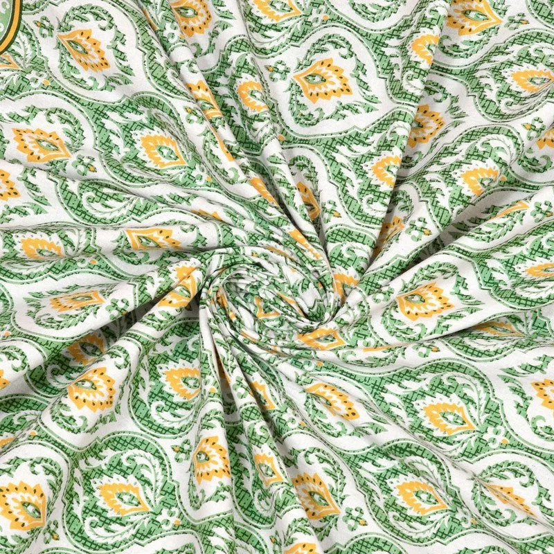 Leafa Cotton Bedsheet (Green,Beige) - 240 TC media 5