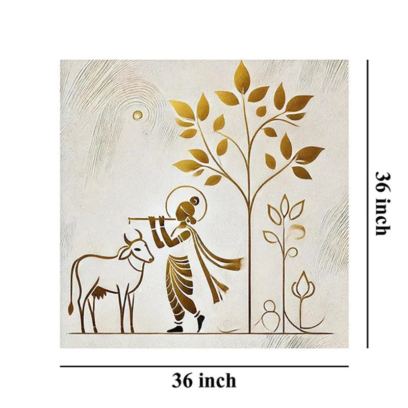 Golden Krishna And Cow Wall Painting media 8