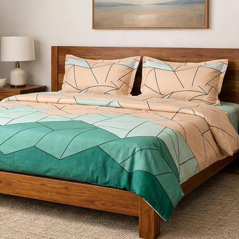 Mosaic Abstract Microfiber Bedsheet (Green & Peach) - 110 GSM media 3