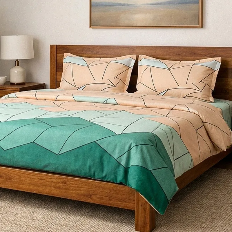 Mosaic Abstract Microfiber Bedsheet (Green & Peach) - 110 GSM media 3