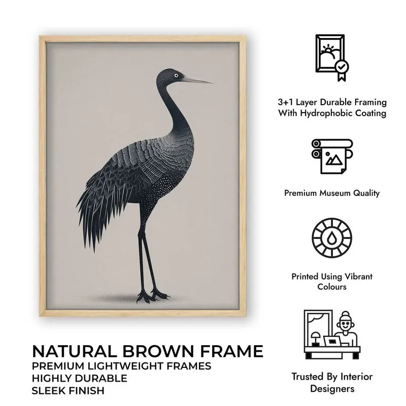 Graceful Crane Line Art Canvas Wall Painting With Brown Frame media 11