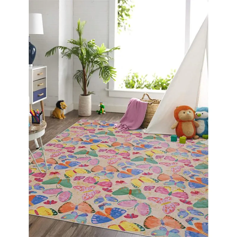 Multicolour butterfly carpet styled in a bright kids' room