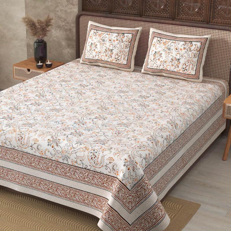 Aari Floral Cotton Bedsheet (Brown) - 130 TC media 3