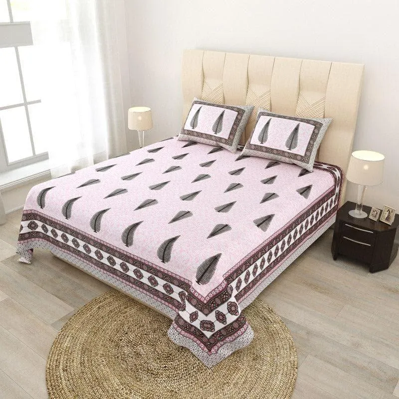 Madhurakshi Printed Cotton Bedsheet (Pink) - 140 TC media 1