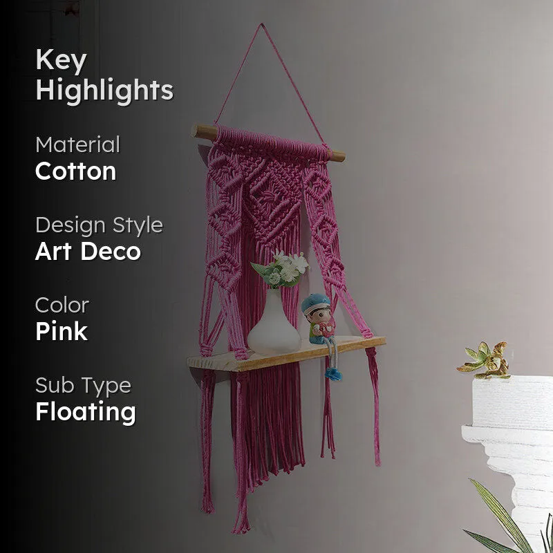 Knotix Macrame Wall Shelf - Pink media 2