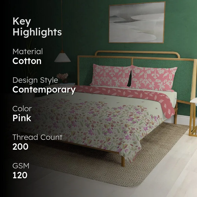 Urban Space Floral Pink Cotton Bedding Set (200 TC) - Four Piece Set media 2
