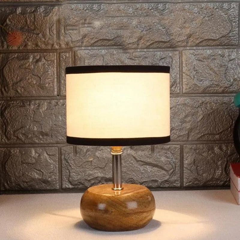 Wood Pebble Fabric Table Lamp - White,Brown,Black media 1