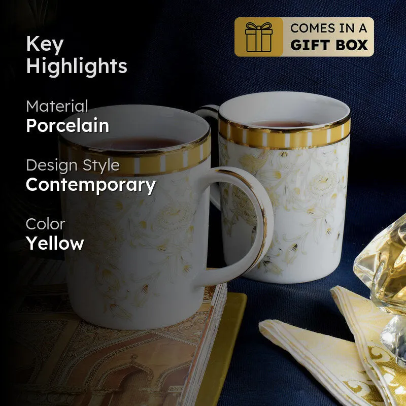 Gilded Iris Slim 24k Gold Brushed Porcelain Coffee Mug(280 mL Each/Gold) - Set Of Six media 2