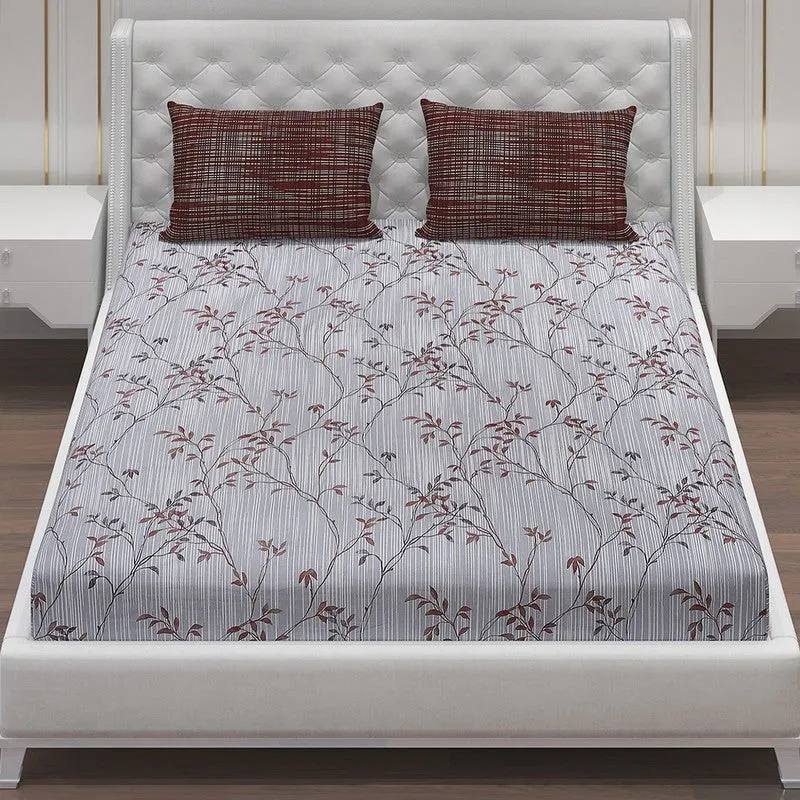 Monte Carlo Flora Form Cotton Bedsheet (White,Brown) - 104 TC media 4