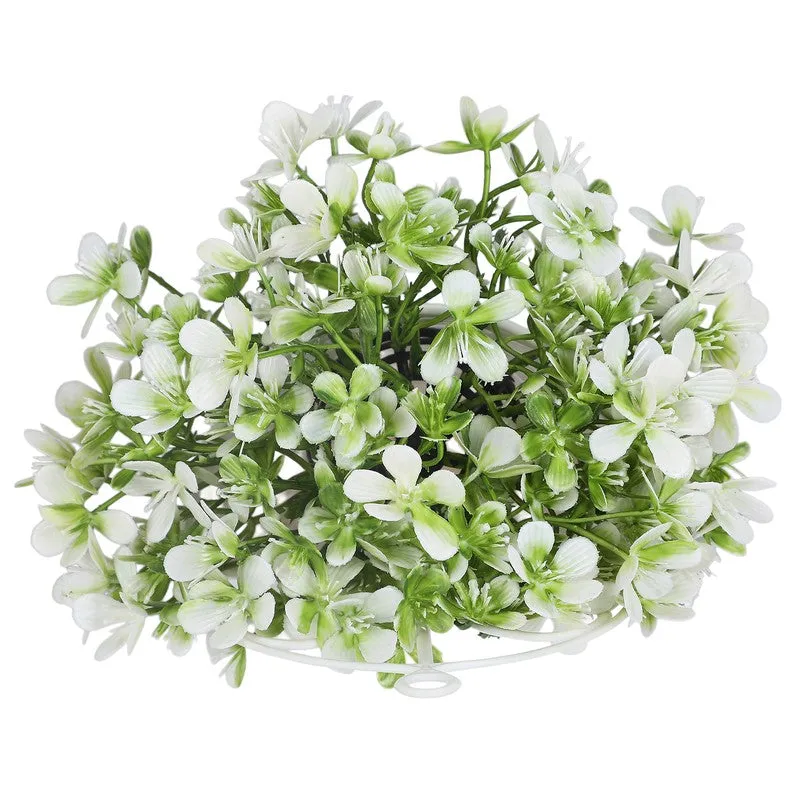Artificial Flowers (Green,White) with Pot - Set Of Two media 3