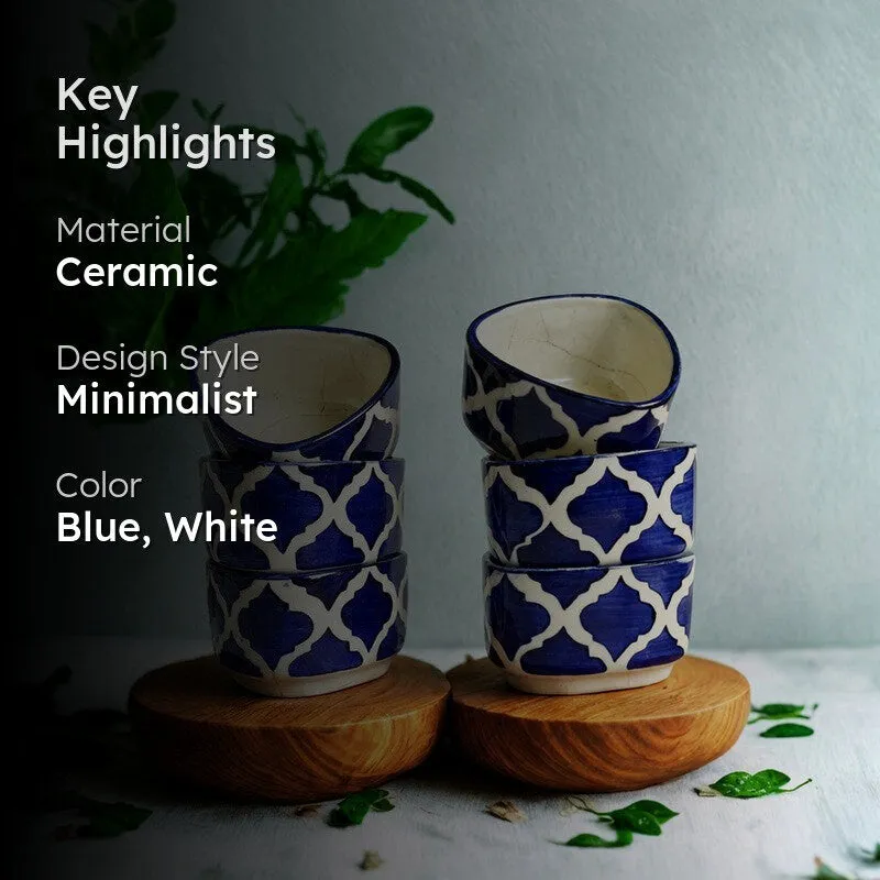 Servyx Ceramic Dip Bowls (Blue,White ,50 mL Each) - Set Of Six media 2