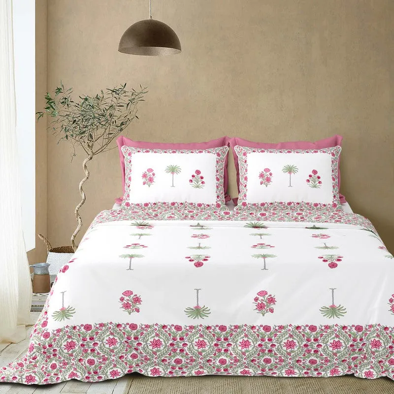 Rang Style Cotton Bedsheet (Pink,Green,White) - 120 TC media 3