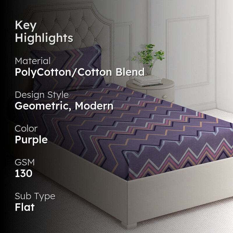 Zig-Zag Nights Geometric Bedsheet - 130 GSM media 2