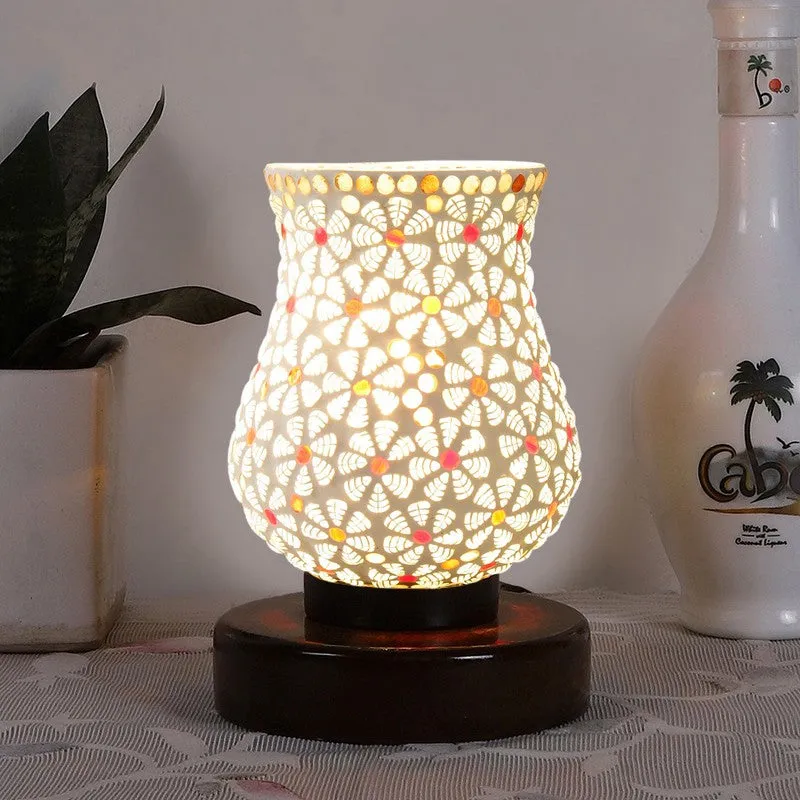 Mosaic Glass Table Lamp With Wooden Base - Multicolor media 3