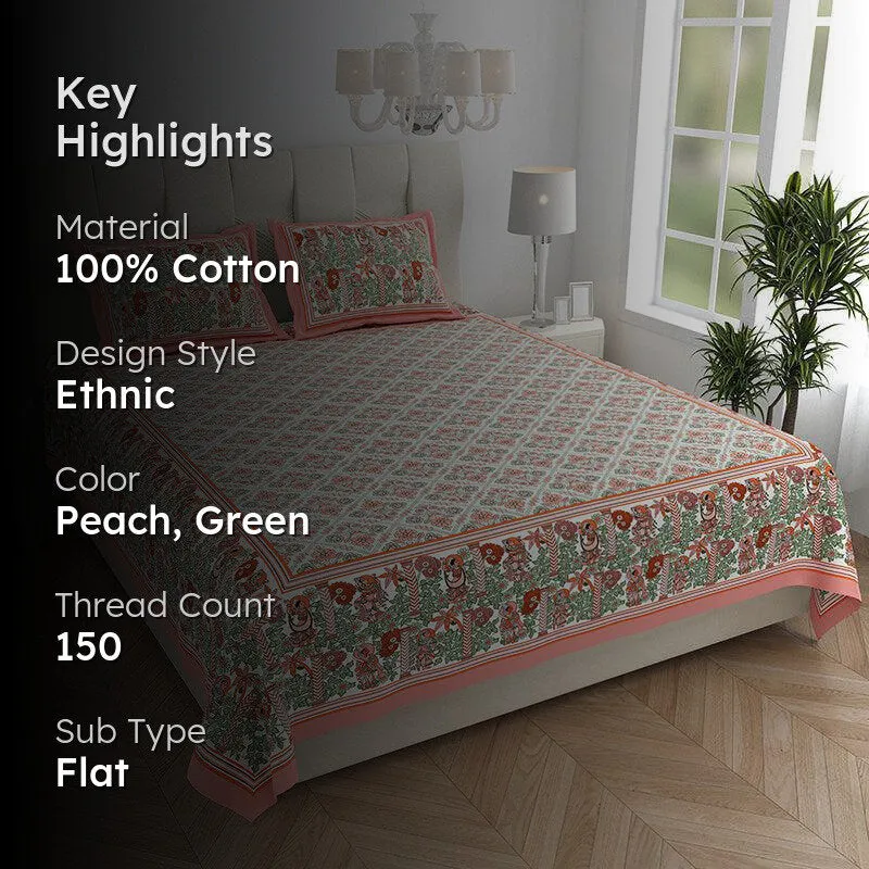Saumya Serenity Floral Cotton Bedsheet (Peach) - 150 TC media 2