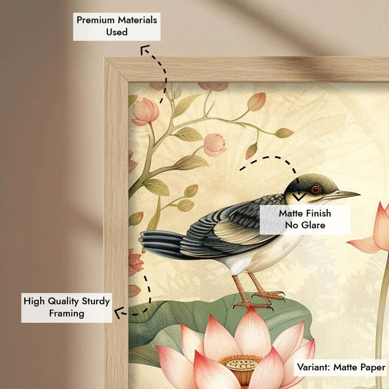 Lotus Pond Canvas Wall Painting With Brown Frame media 11