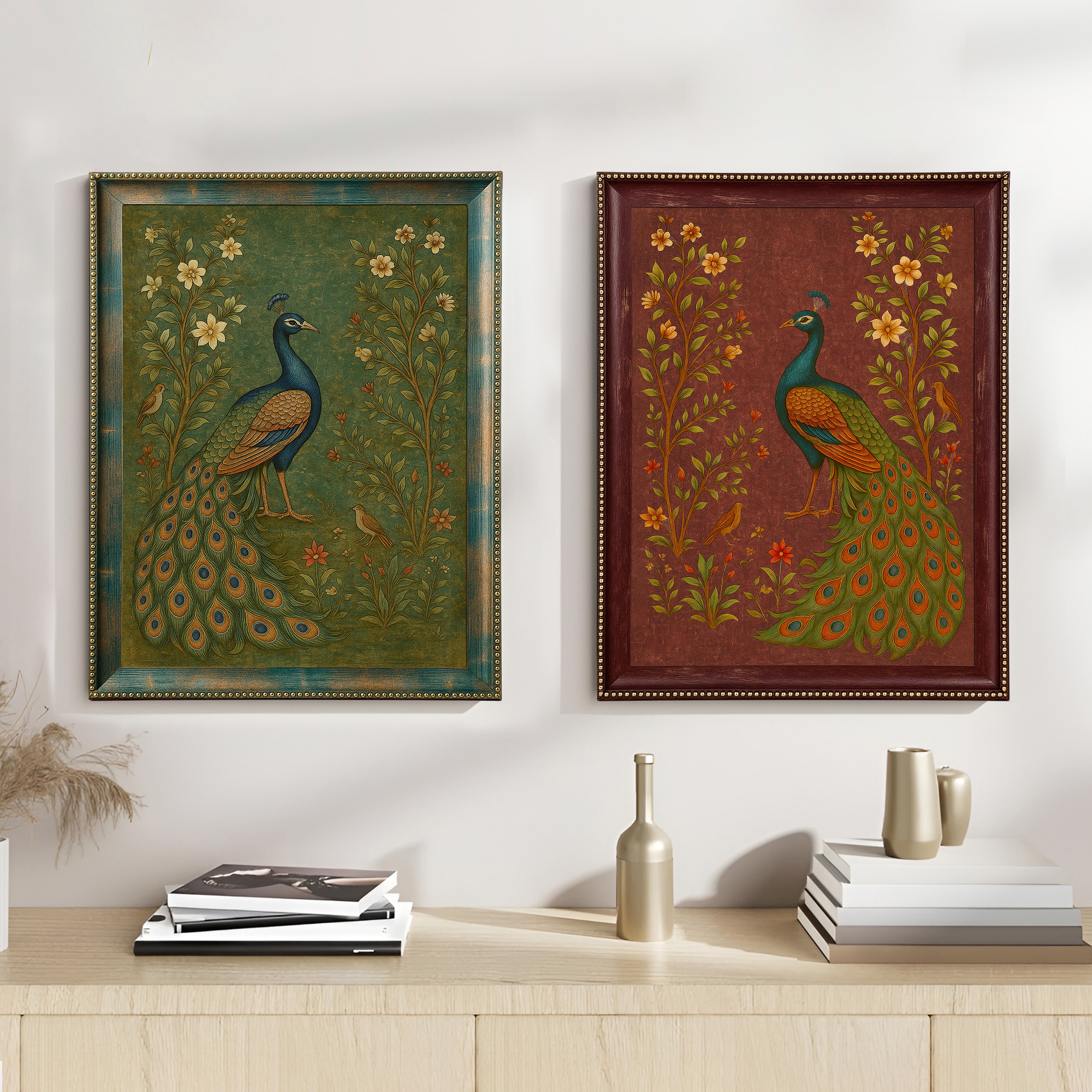 Royal Peacock Bloom Wall Art - Set Of Two media 9