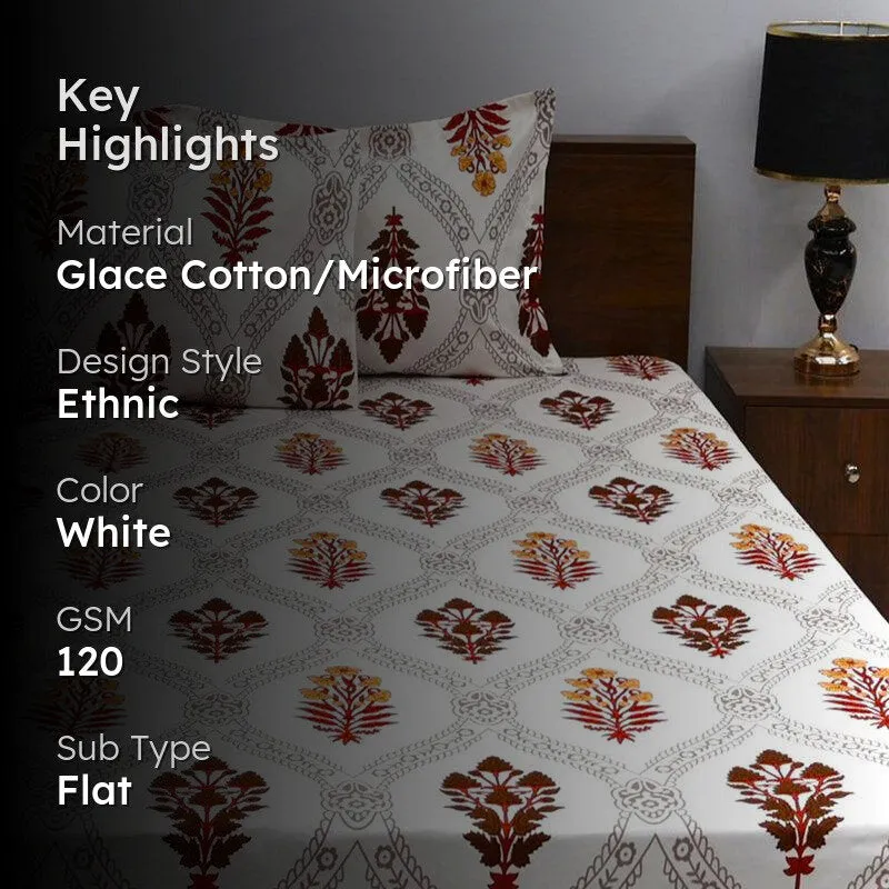 Chavvi Ethnic Microfiber Bedsheet (White & Brown) - 120 GSM media 2