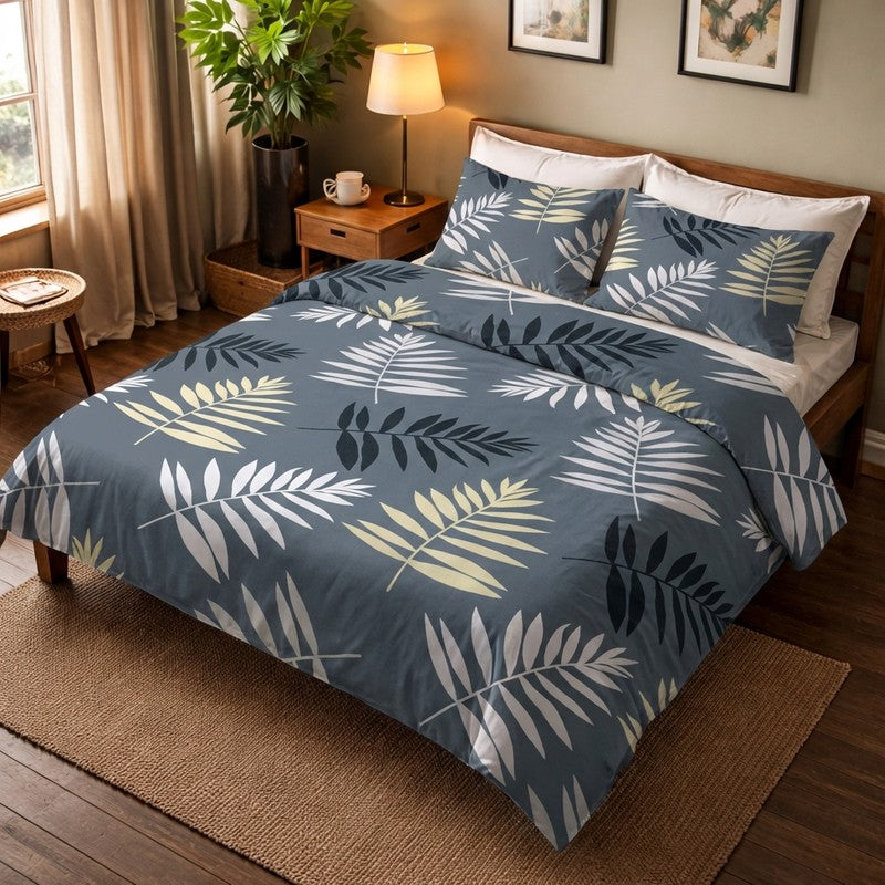 Classic Leafs Glaze Cotton Bedding Set (330 Gsm) - Four Piece Set