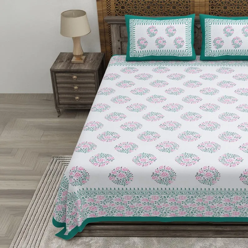 Blossoma Cotton Bedsheet (White,Green) - 240 TC media 3