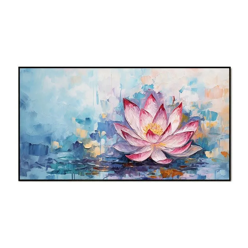 Blushing Water Lily Brushstrokes Floral Canvas Wall Painting With Frame - Black media 6