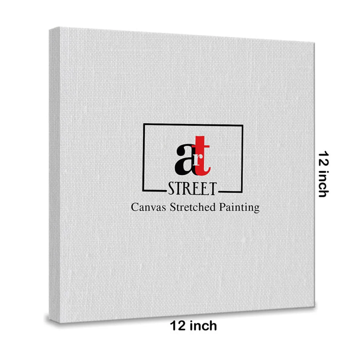 Side view of a square stretched canvas on a white background