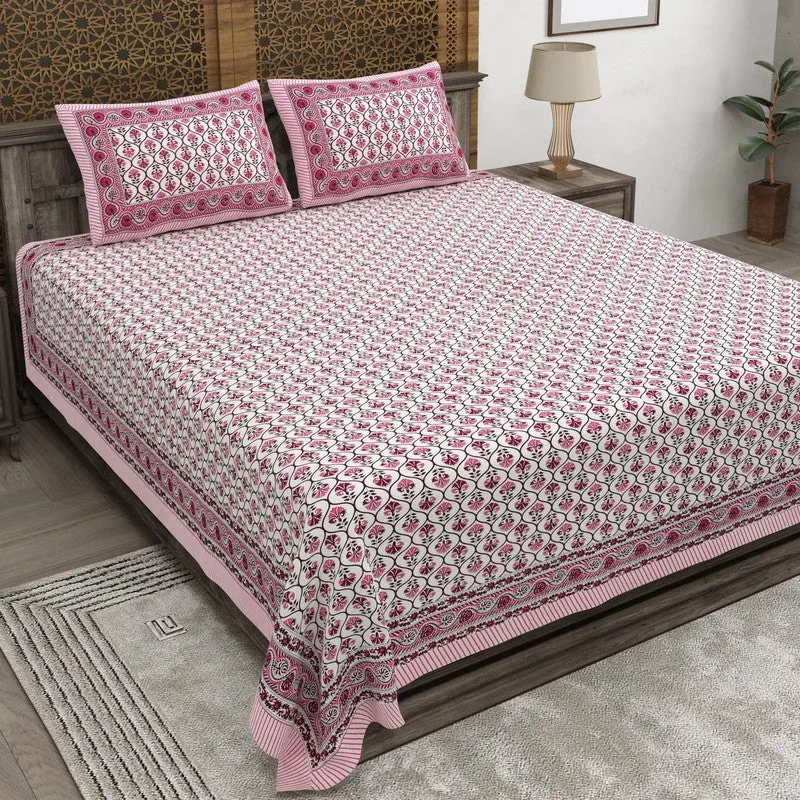 Blossomis Cotton Bedsheet (Pink,White) - 240 TC media 1