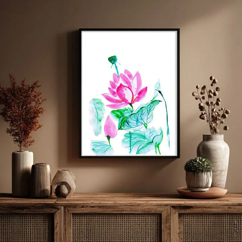 Lotus Brushstrokes Archival Paper Wall Art With Frame media 3