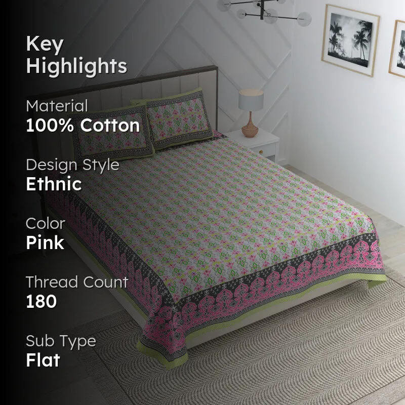 Rajni Cotton Bedsheet (Pink) - 180 TC media 2