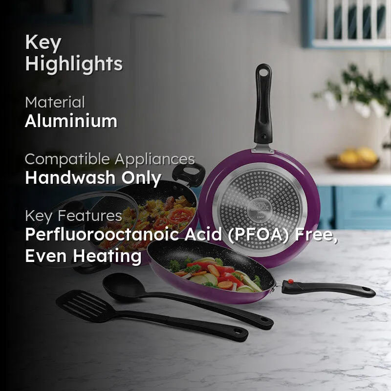 Milton Non-Stick Cookware Set (Purple) - Five Piece Set media 2