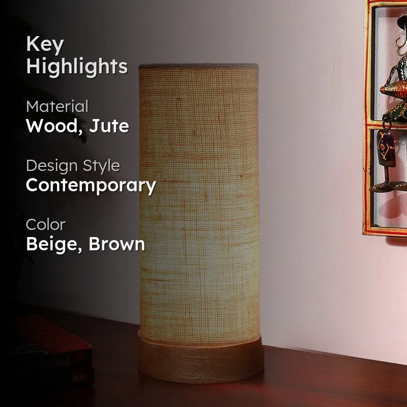 Nyra Tower Wooden Table Lamp With Jute Shade - Beige,Brown media 2