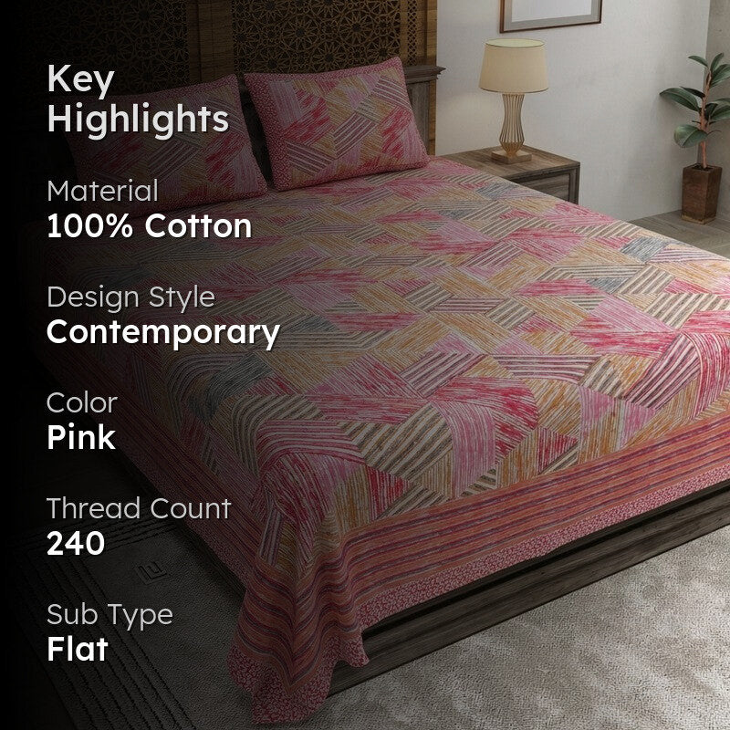Softio Cotton Bedsheet (Pink) - 240 TC media 2