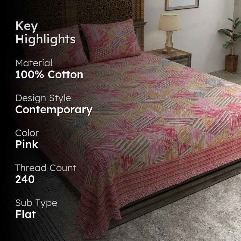 Softio Cotton Bedsheet (Pink) - 240 TC media 2