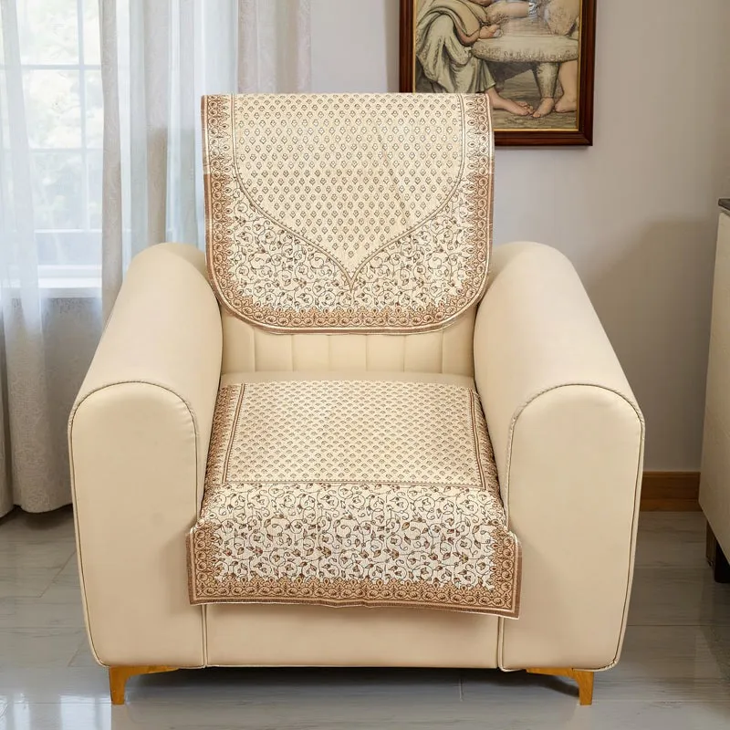 Petite Leaves Chenille Sofa Cover - Beige media 4