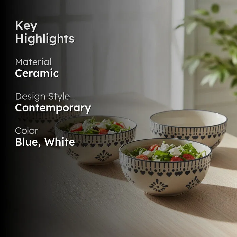 TableTreat Ceramic Snack Bowls (Blue,White, 200 mL Each) - Set Of Four media 2
