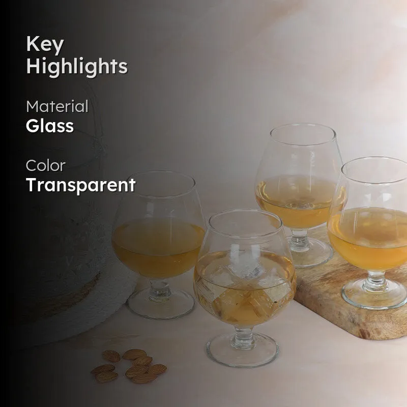 Transparent glass barware set with four glasses and ice bucket