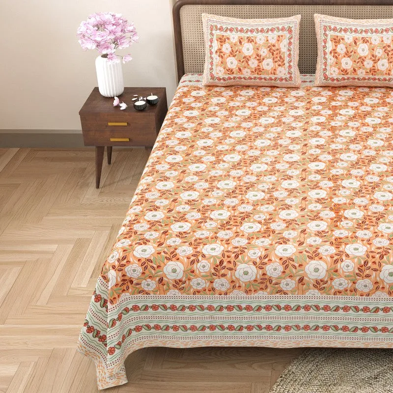 Loomva Cotton Bedsheet (Orange,Green) - 240 TC media 4