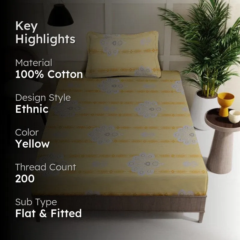 Vidushi Printed Cotton Bedsheet (Yellow) - 200 TC media 2